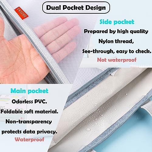 Mesh Zipper Pouch 11x13.7 in, A4 Double Pocket Waterproof File Bag with Handle, Document Storage for School/Travel/Office/Cross Stitch/Puzzle (Gray) - color: Gray
