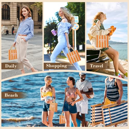Straw Beach Bag for Women Summer Woven Tote Bag Packable Straw Purses and Handbags for Vacation Holiday - color: S-orange
