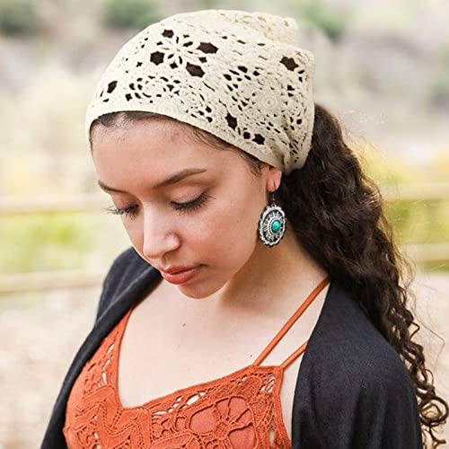 DRESHOW Floral Crochet Hair Bandana Tie Knotted Headscarf Vintage Headband Knitted Head Kerchief for Women Girls - color: 2 Pcs Floral Crochet (Black + Beige)
