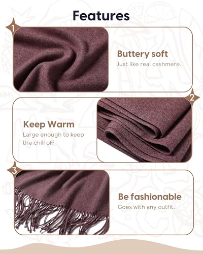 maamgic Women's Winter Scarf Soft Warm Scarf for Women Cozy Shawl Wraps for Women Lightweight Pashmina Style Wrap - color: Solid Reddish Brown