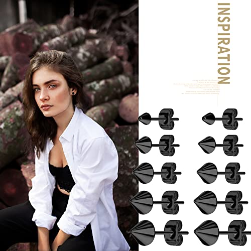 Aroncent 12PCS Stainless Steel Fake Tapers Mens Earrings Illusion Tunnel Cheater Piercing Jewelry Set for Men Women - color: Black