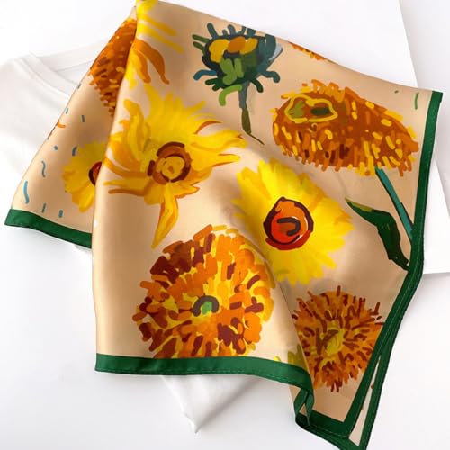 Aufeel Women's 100% Pure Mulberry Silk Small Square Scarf - Neckerchief Women - Silk Headscarf - 21" x 21" - color: Daisy