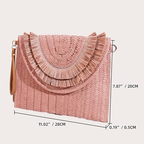 Crossbody Bags for Women, Straw Clutch Purses, Bohemian Handmade Woven Envelope Package, Tassel Handbags for Women | Bohemian - color: Bean Color