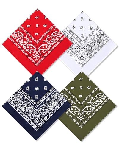 Bycc Bynn Large 27" x 27" 100% Cotton Bandanas - Set of 4 - color: Navy+white+red+army Green