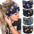 Wide Headbands for Women Non Slip Knotted Headhand Bandana Star Moon Head Bands Hair Wrap Yoga Workout Hair Accessories 4 Pack - color: 4 Pack Star Moon Headbands Style 10