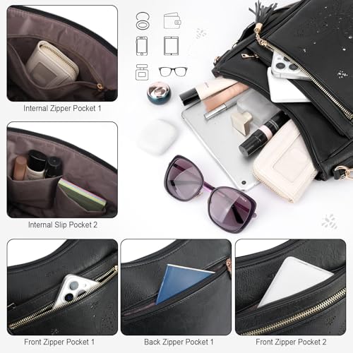 KITEVIUN Medium Crossbody Bags for Women Trendy, Women's Butterfly Shoulder Handbags with Tassel - color: 007-black