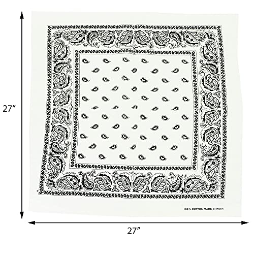 Motique Accessories Extra Large Paisley Bandana 27x27 Inch - color: White