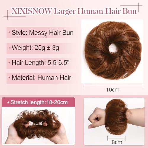 Messy Bun Hair Piece Human Hair Chignons Scrunchie Tousled Fluffy Bun Scrunchie Wig Stretchy Band Messy Buns Hair Clip Fake Messy Hair Buns Hair Pieces for Women Light Auburn - color: Light Auburn