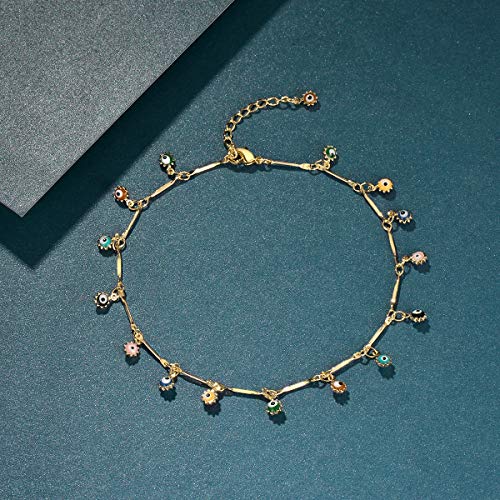 LOYATA Dainty Ankle Bracelet,14K Gold Plated Tiny Bead Anklet Dainty White Cubic Zirconia Cross Tassel Foot Chain Cute Lucky Moon Evil Eye Foot Jewelry Boho Anklets for Women - color: Evil Eye A