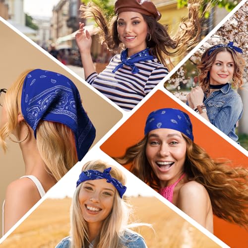 PLULON Bandanas for Men Women 4/12/24/30 Pack, Paisley Pattern Bandana Bulk Headbands Handkerchief Face Mask 100% Polyester - color: Blue
