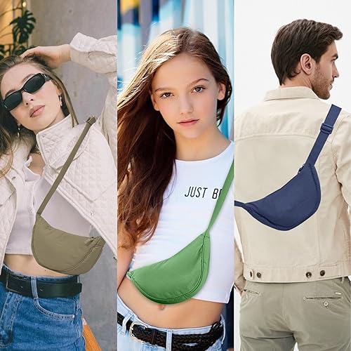 Nylon Crescent Crossbody Bag for Women Purses Trendy Men,Small Travel Sling Bag Hobo - color: Khaki, size: Small