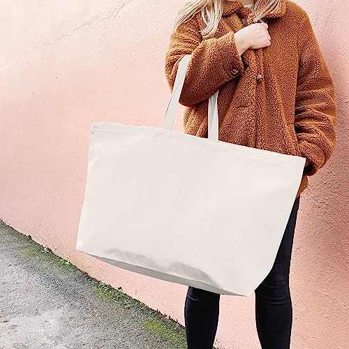 Large Canvas Tote Bag-Extra Big Shopping Beach Totes Bags Reusable Largest Grocery Plain Solid Bag 28"x8"x16" - color: Natural