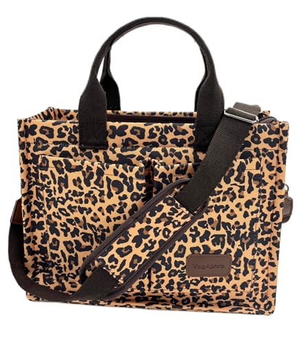 Large Canvas Tote Bag for Women Work Tote Bags with Pockets Laptop Crossbody Purses Everyday Bag Handbags for Travel - color: New Upgrade Plus Leopard