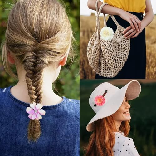 21 PCS Silk Flower Hair Clip Women Aesthetic Boho Pink Floral Hair Barrettes Handmade Rose Bride Barre Hair Accessories Wedding - color: Pink