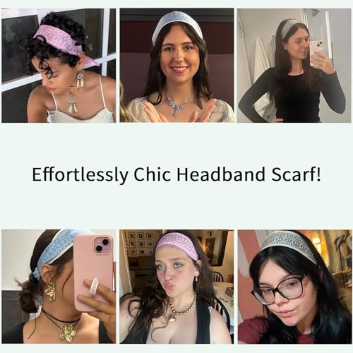 4/40 Pcs Hair Scarf for Women, 35"x2.36" Lightweight Silk Headband, Purse & Bag Scarves Gift Collection - color: Powder Blue