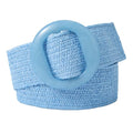 beltox fine Women PP Straw Braided Elastic Belt Solid Color with Round Buckle - color: Blue, size: XL-XXXXL(40-54 inch stretch range)