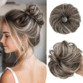 CJL HAIR 2PCs Small Cute Messy Bun Hair Piece for Thin Hair Women Mini Synthetic Curly Bun Scrunchies Updo Hairpieces Ash Grey - color: 2PCS-Ash Grey