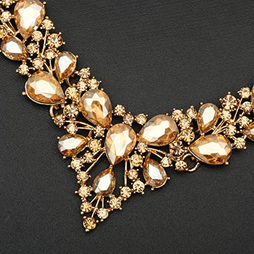 CSY 4 Pcs/Set Austrian Crystal Necklace Earrings Bracelet Ring Bridal Jewelry Sets for Brides Wedding Party Costume Accessories Gifts for Women - color: gold plated-champagne