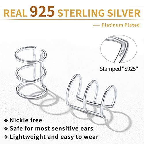 ChicSilver 925 Sterling Silver Ear Cuff Earrings Non Piercing Clip on Cartilage Cuff Earrings for Women - style: G: Simple Lines