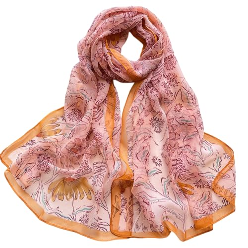 MINIDORA Lightweight Scarves for Women Elegant Floral Pattern Scarf Shawls Sunscreen Head Shawls - color: Style 13-pink