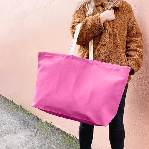 Large Canvas Tote Bag-Extra Big Shopping Beach Totes Bags Reusable Largest Grocery Plain Solid Bag 28"x8"x16" - color: Pink