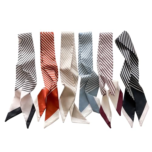 4/40 Pcs Hair Scarf for Women, 35"x2.36" Lightweight Silk Headband, Purse & Bag Scarves Gift Collection - color: Rainbow Stripe
