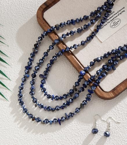Errally Layered Beaded Statement Necklace Multi Strand Crystal Beads Collar Necklace and Earring Sets for Women Fashion Costume Jewelry Set Gifts for Her - color: 15-Blue