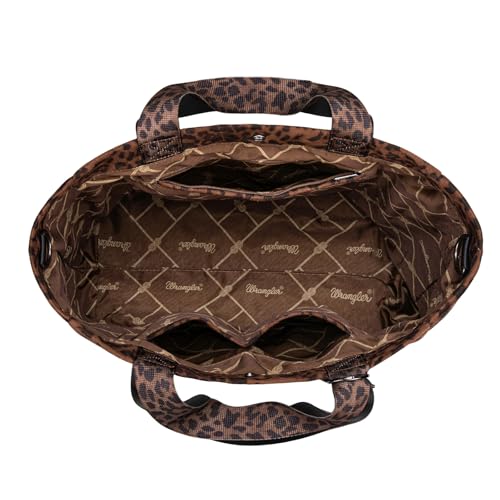 Montana West Wrangler Large Tote Bag for Women Designer Leopard Print Purse for Travel Work Gym - color: Brown