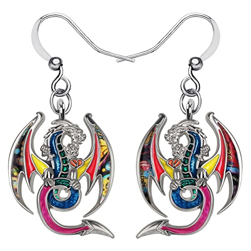 Enamel Alloy Dinosaur Fantasy Dragon Earrings Drop Dangle Unique Animal Jewelry For Women Dragons Gifts - color: Butter
