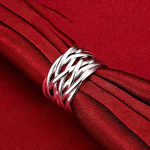 Handmade Rings 925 Sterling Silver Statement Rings Adjustable Chunky Stacking Band Ring for Women - color: Pattern 2