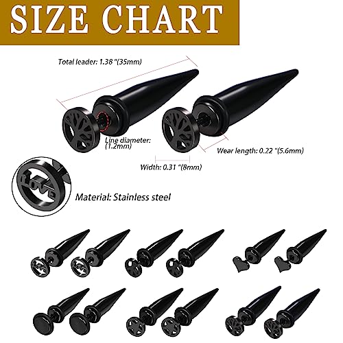 Aroncent 12PCS Stainless Steel Fake Tapers Mens Earrings Illusion Tunnel Cheater Piercing Jewelry Set for Men Women - color: A6