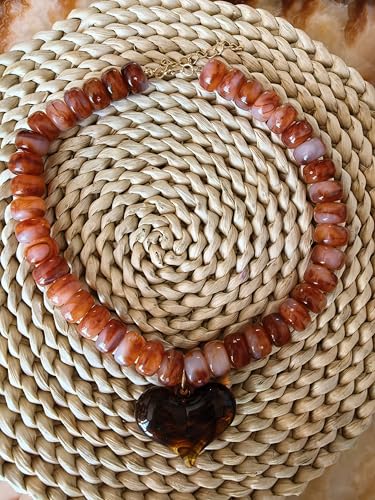 Chunky Colorful Beaded Statement Boho Summer Beach Chokers Necklace Heart Pendant Pink Green Yellow Brown Fashion Jewelry - color: brown2