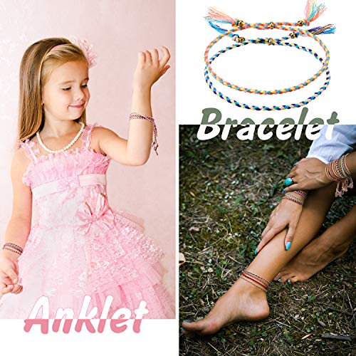 Hicarer 28 Pieces Woven Wrap Friendship Bracelets Handmade Boho Braided Friendship Anklets Adjustable Colorful Beaded String Bracelet - size: 10 inches (Pack of 2)