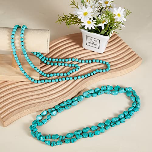 Henoyso 2 Pcs Turquoise Beads Necklace 47.5 Inch Long Endless Necklace Multi Strand Layer Knotted Homemade Jewelry - style: Fresh Style