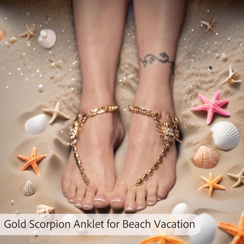 Scorpio Ankle Bracelets Anklets Costume Jewelry for Women - Sparkling Gold Scorpion Charm Rhinestone Sexy Feet Jewelry for Beach Wedding Summer Prom