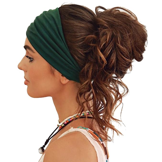 GiLi 2 Pack Wide Headbands for Women Boho African Knotted Non Slip Fashion Hair Bands Yoga Running Sports Workout Gym Head Wraps Elastic Soft Cotton Cloth Turbans Bandana for Girls (Dark Green, Teal) - color: 2 Color (Dark Green+Teal)