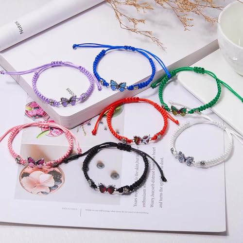 Butterfly Bracelets for Women Colorful Charm Woven Adjustable Strings Butterfly Bracelets Cute Handmade Boho Adjustable Braided Rope for Couple Women Friendship BFF Party Family Jewelry - color: pink