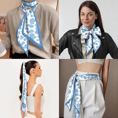 Head Hair Scarf Neck Silk Feeling Scarves Long Thin Satin Fashion Handbag Cute Decoration Women Girls 59 * 6.7'' - color: O-14-blue