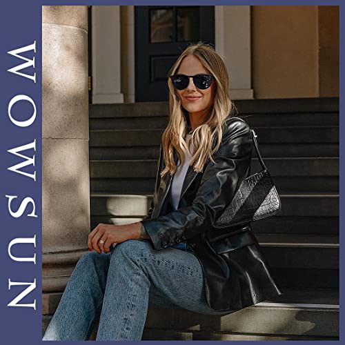 WOWSUN Retro Polarized Sunglasses Womens Trendy Round Classic Glasses - color: (2 Pack) Black Frame Black Lens + Leopard Frame Gradient Brown Lens
