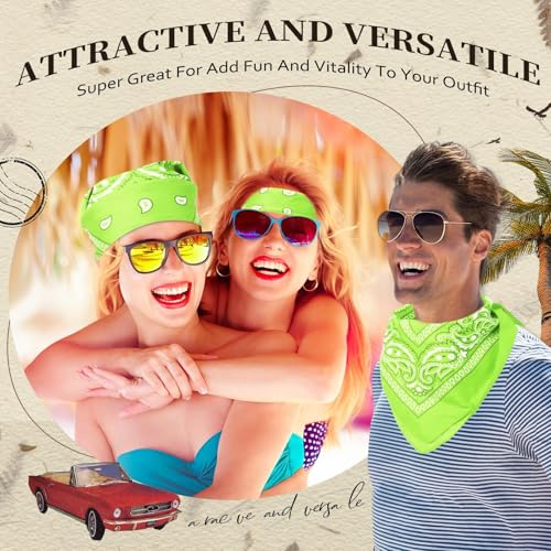 Suhine 24 Pcs Bandanas Bulk for Women Men 22 x 22 Inch Paisley Outdoor Headband Cowboy Handkerchief Summer - color: Fruit Green