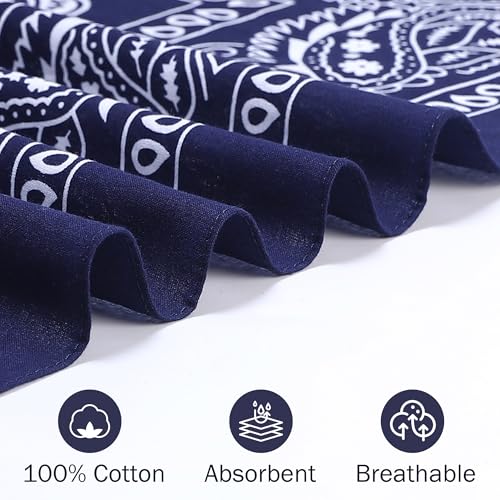 Mochabao 100% Cotton 27" x 27" Large Bandanas for Men & Women, Multi-Purpose Bandana Headbands, Square Head Scarf - color: Black/Navy Blue
