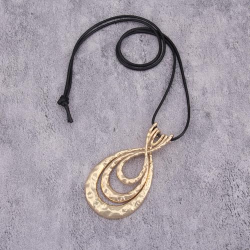 Bohemian Women's Leather Long Pendant Necklace Sweater necklace Adjustable Retro Woven Handmade Jewelry - color: Gold eight Characters