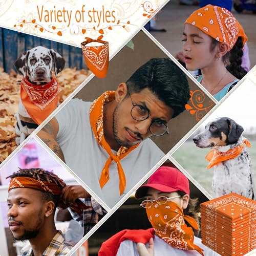 ILHSTY 60 Pcs Women Men Paisley Bandanas Bulk Unisex Bandanas Head Cowboy Scarf Necktie handkerchief Party Supplies - color: Orange