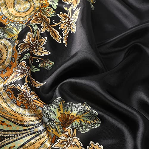 AWAYTR Satin Silk Scarf - Large Hair Bandana, Sleeping Wrap for Women - color: Cashew(black)