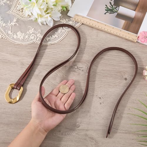 Genuine Leather Double Strap Tie Belt Adjustable Brown Cowhide Skinny Waistband - color: Dark Brown