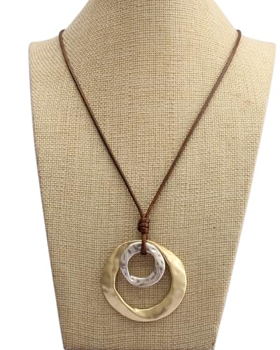 Jeilwiy Leather Necklace for Women Funky Necklace Choker String Cord Necklace with Pendant Boho Style Jewelry - style: Irregular Double Circle
