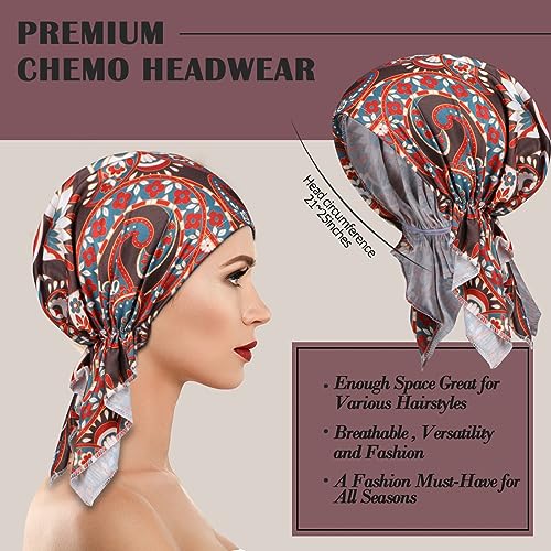 4 Pieces Chemo Headwear for Women, Pre-Tied Head Scarf Cancer Headwear for Hair Loss - color: Multicolor