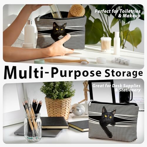 Funny Cat Makeup Bag & Travel Pouches for Toiletries, Funny Black Cat Gifts for Women & Teen Girls, Cats Gifts Lovers for Travel & Christmas，Kitty Cosmetic Zipper Travel Toiletry Bag - color: 02-Cat(05)