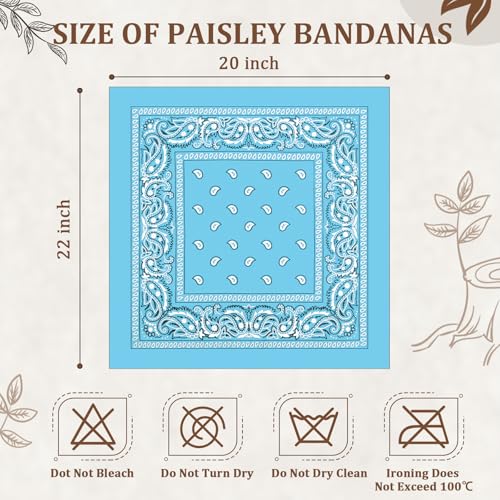 12 Pack Bandanas Unisex Paisley Cowboy Bandanas Bulk Multi Purpose Headband Scarf for Men Women Costume - color: Light Blue, style: Classic