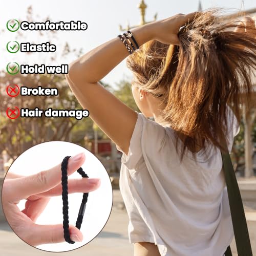 DIYDEC 10PCS Hair Ties Bracelet for Women 5 Styles Soft Braided Boho Hair Bands Elastic No Damage Hair Ties for Girls thick Thin Long Curly Hair Accessories(Black and Grey) - color: Black and Grey